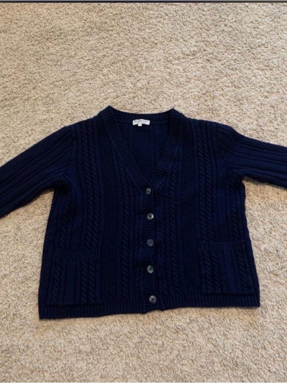 Women's Navy Cable-Knit Button Front Cardigan